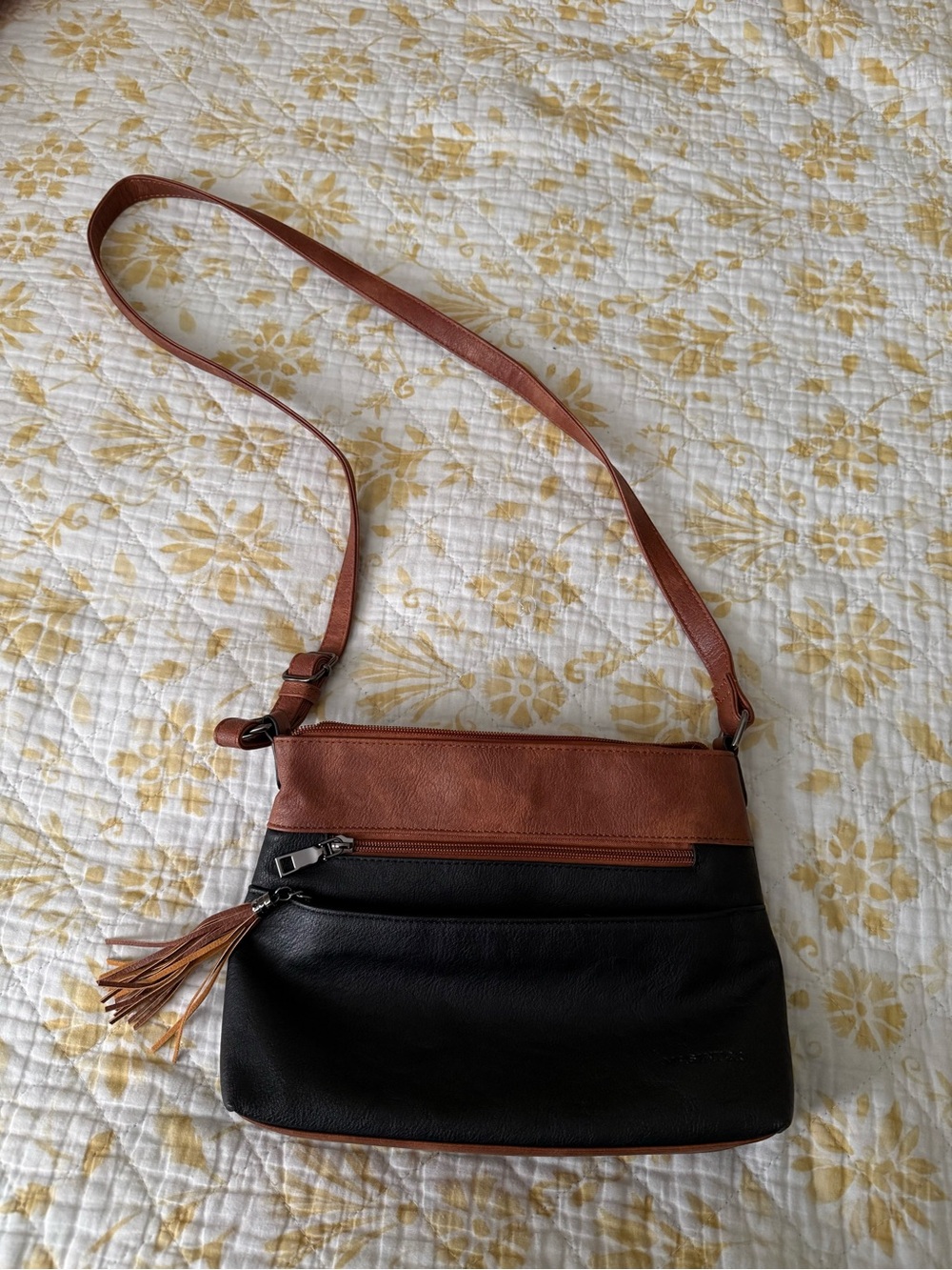 Amazon Two-Tone Black and Brown Crossbody Bag with Tassel